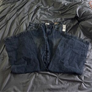 Dark wash low rise baggy jeans #lowrisejeans